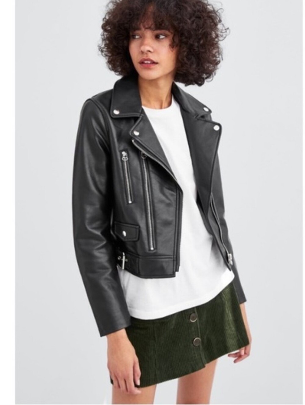 Zara Faux Leather Moto Biker Jacket Black Size Large
